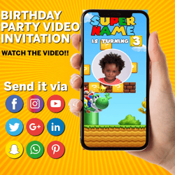 Super Mario Invitation, Super Mario Birthday Video Invitation, Super Mario Birthday Invitation, Luigi