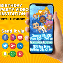 Bubble Guppies Invitation, Bubble Guppies Video Invitation, Bubble Guppies Invite, Bubble Guppies Birthday