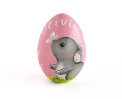 Personalized Easter gift Wooden painted egg Cute little mouse Keepsake idea Easter basket filler Egg hunt Custom gift