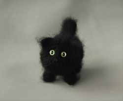 Black cat Crochet Fluffy kitten Amigurumi cat Tiny cat Cute Miniature cat Toy funny animal OOAK Small Little cat