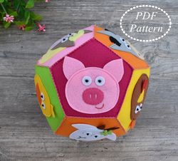 Animals Soft Ball for baby Felt PDF Pattern, Baby shower gift