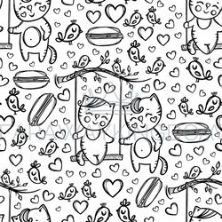 cats on swing valentine seamless pattern vector illustration