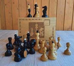 Russian grandmaster chessmen set wooden chess box - weighted big Soviet tournament chess pieces 1980s