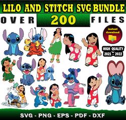 200 LILO AND STITCH MEGA SVG BUNDLE - svg, png, dxf, eps files for print & cricut
