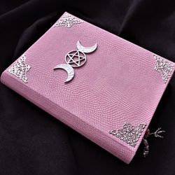 Triple moon book of shadow Pink custom grimoire BoS text book Large spell book for the new witch 8 by 6 in.
