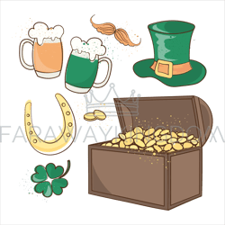 CHEST OF GOLD Saint Patrick Day Vector Illustration Set