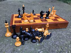 Soviet 1960s vintage chess set, Old russian chess game, Wooden chess USSR