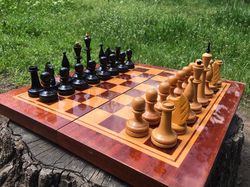 Vintage Soviet Ukraine big wooden tournament chess set, Large Ukrainian SSR chess vintage