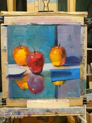 Original oil painting Sun Apples 2 painting Still life Bright painting Kitchen decoration Wall art Holiday Gift
