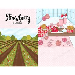 Strawberry Illustration | Romantic Graphics Scene