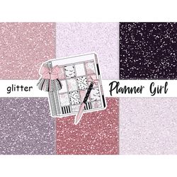 Planner Girl Scrapbook Paper | Pastel Glitter Digital Paper