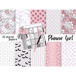 Planner Girl Digital Paper | Home Office Pattern