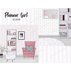 Planner Girl Illustration | Home Office Clipart