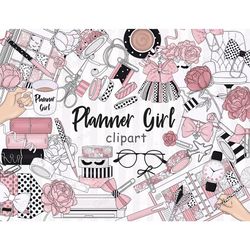 Planner Girl Clipart | Pink Office Illustration