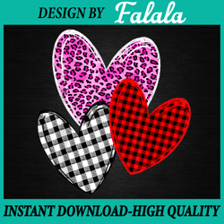Valentines Day Hearts Leopard Pink Buffalo Plaid Png, 3 Hearts Valentine PNG Valentine's Day Png, Digital download