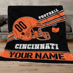 Cincinnati Bengals Football Blanket, Personalized Football Throw Blanket, Customized Name Number Blanket, Custom F