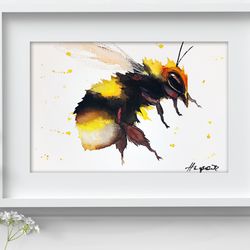 Watercolor bumblebee painting, drawing watercolour bees painting art by Anne Gorywine