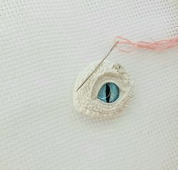 Magnetic Needle Minder White Dragon Eye for Cross Stitch, Cover Minder Dragon Eye Sculpture Polymer clay by Annealart