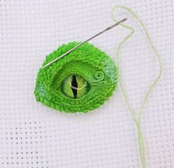 Magnet Needle Minder Green Dragon Eye for Cross Stitch, Cover Minder Magnetic Sewing Dragon Polymer clay by Annealart