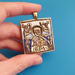 St Nicholas the Wonderworker pendant | brass icon colorful enamel | copy of an ancien icon 19 c. | Orthodox store