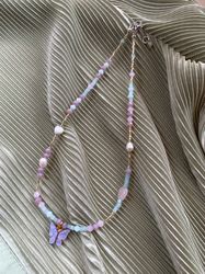 Handmade summer choker "Butterfly". Delicate necklace. Original gift. Beach necklace. Beaded choker. Natural stones.