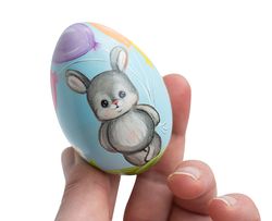 Easter egg cute bunny Painted wooden eggs spring rabbit Keepsake Easter basket filler Egg hunt little hare with balloons