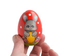 Easter egg cute small bunny Painted wooden red egg spring rabbit Keepsake Easter basket filler Egg hunt gift little hare