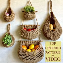 Kitchen Decor PATTERN Crochet Baskets PDF Crocheted Baskets Wall Hanging basket Kitchen storage Eco Friendly Jute basket