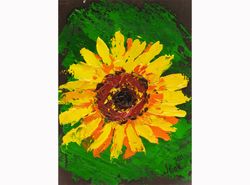 Sunflower Oil Painting Tiny Flower Original Art Small Floral Artwork Abstract Impasto Art 8x6'' by Nataly Mak