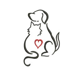 Dog and Cat machine embroidery design Valentine's Day design