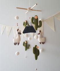 Baby crib mobile. Llama and cactus nursery. Boho baby mobile. Nursery decor girl. Llama baby shower gift. Llama mobile