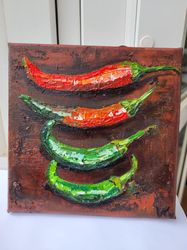 Chilli Pepper Painting Oil Painting On Canvas Original Artwork Still Life Painting Pepper Kitchen Hanging Art