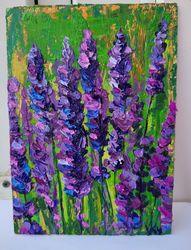 Small Painting with Lavender, Original Oil Painting with Wildflowers, Artwork with Flowers Plants, Mother's Day Gift