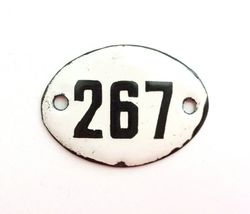 Small enamel metal number sign 267 vintage address room plate