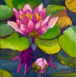 Water Lily,  Original Oil Painting on Canvas, Flowers Wall Art Lotus Canvas Art
