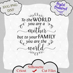 To the world you are a mother but to your family you are the world svg silhouette, shirt design