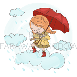 CLOUD GIRL Autumn Fall Umbrella Season Vector Illustration Set