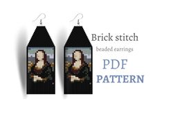 Earring pattern for beading - Brick stitch pattern for beaded fringe earrings  Wearable art - Mona Lisa