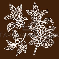 COFFEE IN SKETCH STYLE Plant Branch Vector Illustration Set