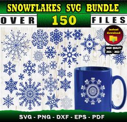 150 SNOWFLAKES MEGA SVG BUNDLE - svg, png, dxf files for print & cricut