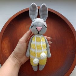 Easter bunny plush toy, Stuffed bunny animal, Amigurumi bunny gift for girl, Organic baby toys, Comforter toy bunny