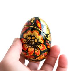 Painted wooden eggs golden flower Russian Khokhloma Easter egg Keepsake Easter basket filler Easter gift Slavic folk art