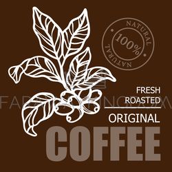 coffee with leaves design sticker label vector illustration set