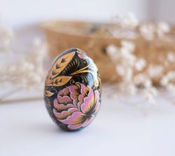 Wooden Easter egg pink peonies Painted eggs Keepsake Easter basket filler Slavic Russian folk art Handmade Easter gift
