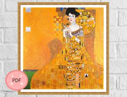 Gustav Klimt Cross Stitch Pattern, Portrait of Adele Bloch Bauer,Pdf Instant Download,Symbolism X stitch,Cross Stitch