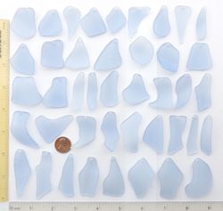 42 RECYCLED HANDMADE top drilled sea glass for jewelry 29-55 mm in length, light blue