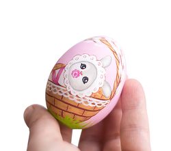 Personalized First Easter egg Handpainted eggs Cute baby bunny in Easter basket  Keepsake 1st Easter gift rabbit hare