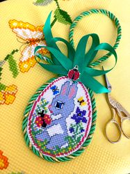 BUNNY AND a LADYBUG EASTER EGG Ornament cross stitch pattern PDF by CrossStitchingForFun Instant Download