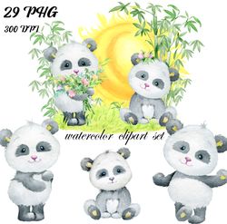 Panda Clipart, Cute Pandas Planner Stickers, Glitter Bamboo Clip Art,  Watercolor Panda Clip Art  Panda Birthday Party