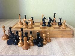 VALDAI tournament chess set 1963, Botvinnik Soviet weighted chess, Russian old wooden chess vintage 60 years old gift